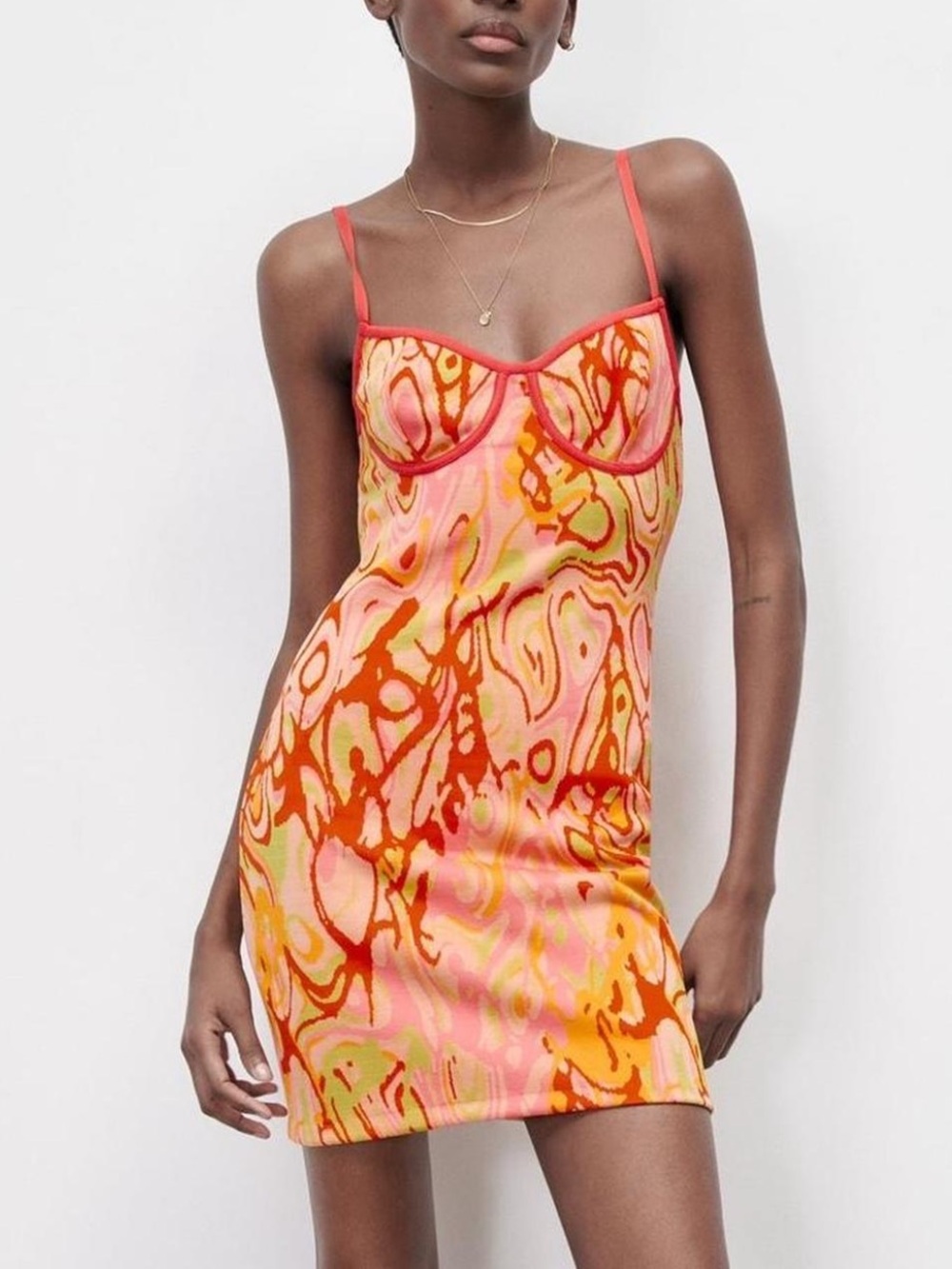 Zara Orange Dress with Red Trim